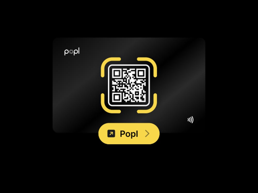 Popl card with a scannable QR code highlighted for activation